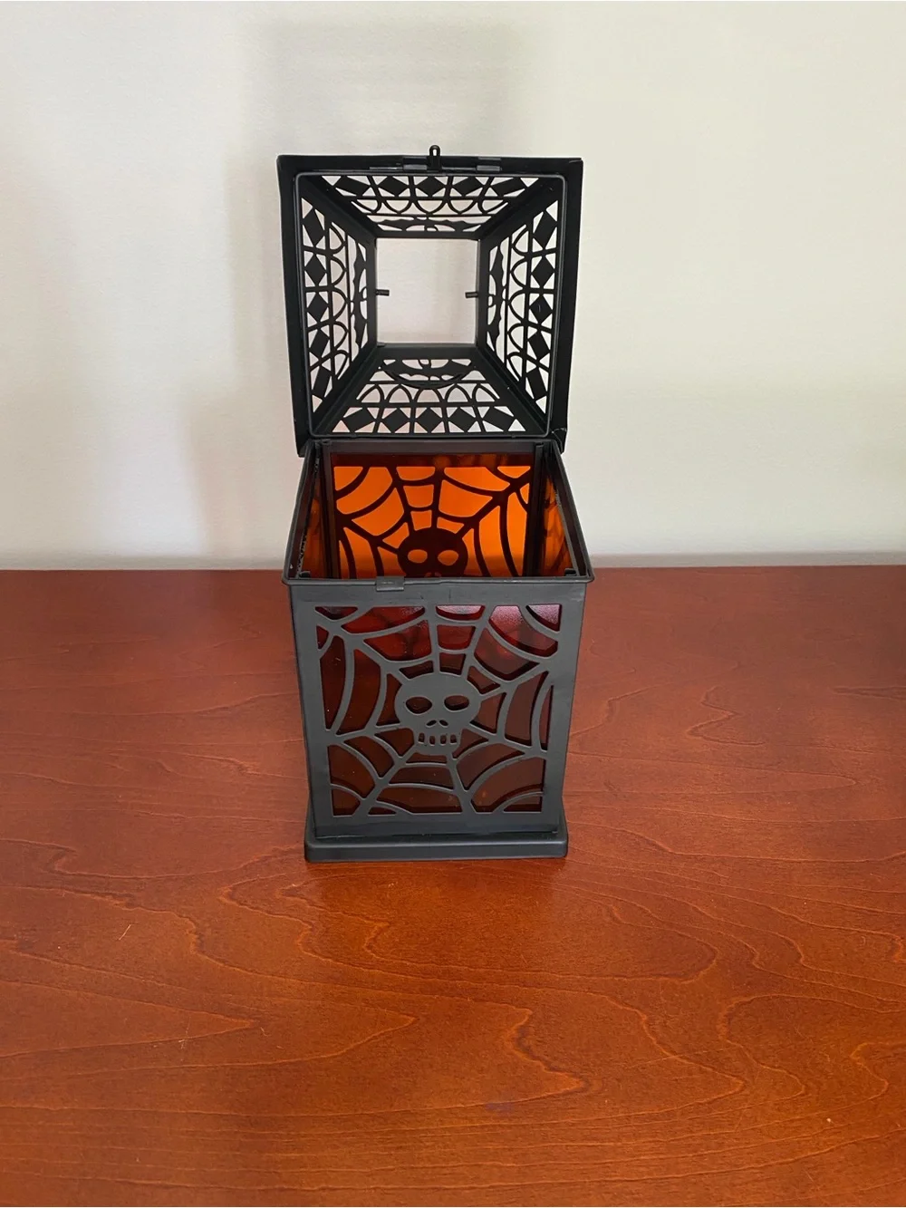 Black Spiderweb Skull Lantern - Halloween Home Accent